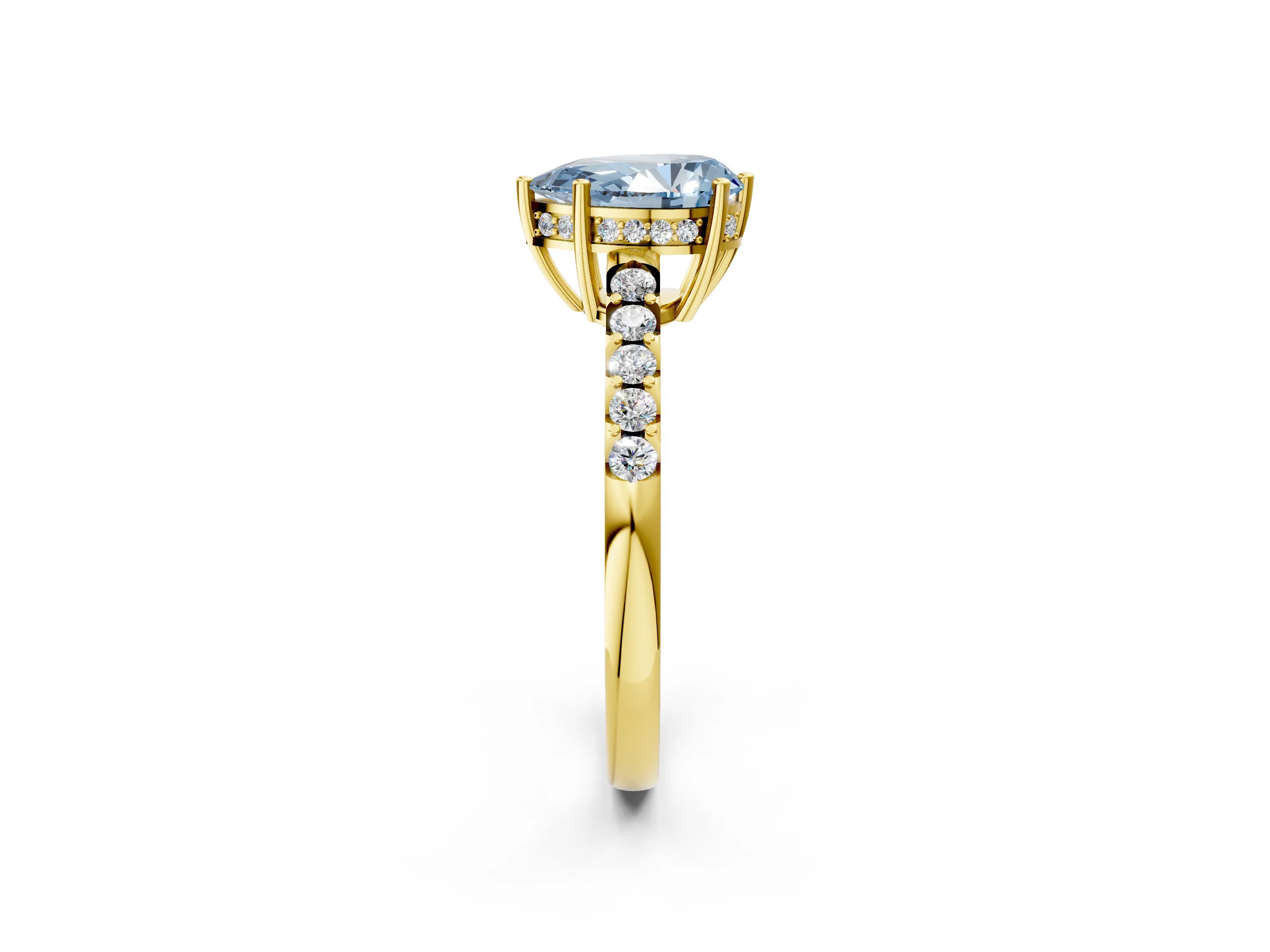 Yellow gold Fancy Blue Pear Cut Solitaire Diamond Engagement Ring with Pavé Band and Six-Prong Setting_14