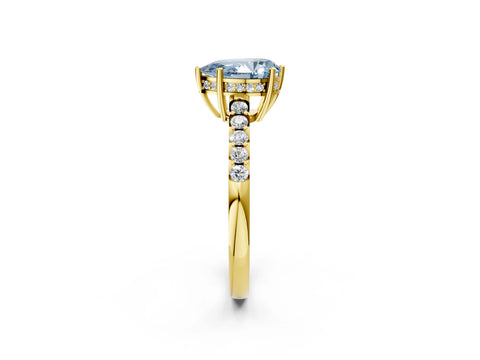 Yellow gold Fancy Blue Pear Cut Solitaire Diamond Engagement Ring with Pavé Band and Six-Prong Setting_14