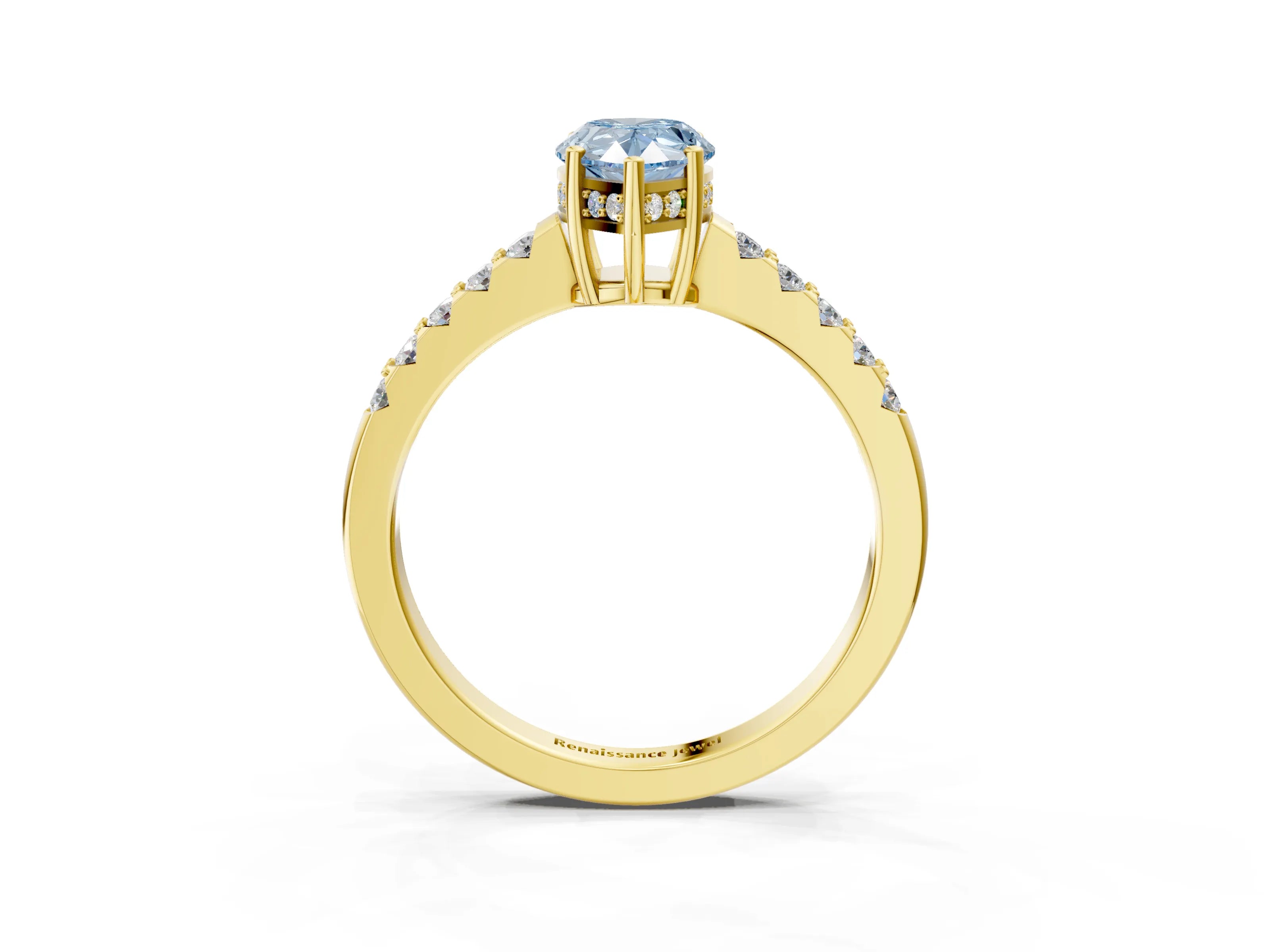 Yellow gold Fancy Blue Pear Cut Solitaire Diamond Engagement Ring with Pavé Band and Six-Prong Setting_15