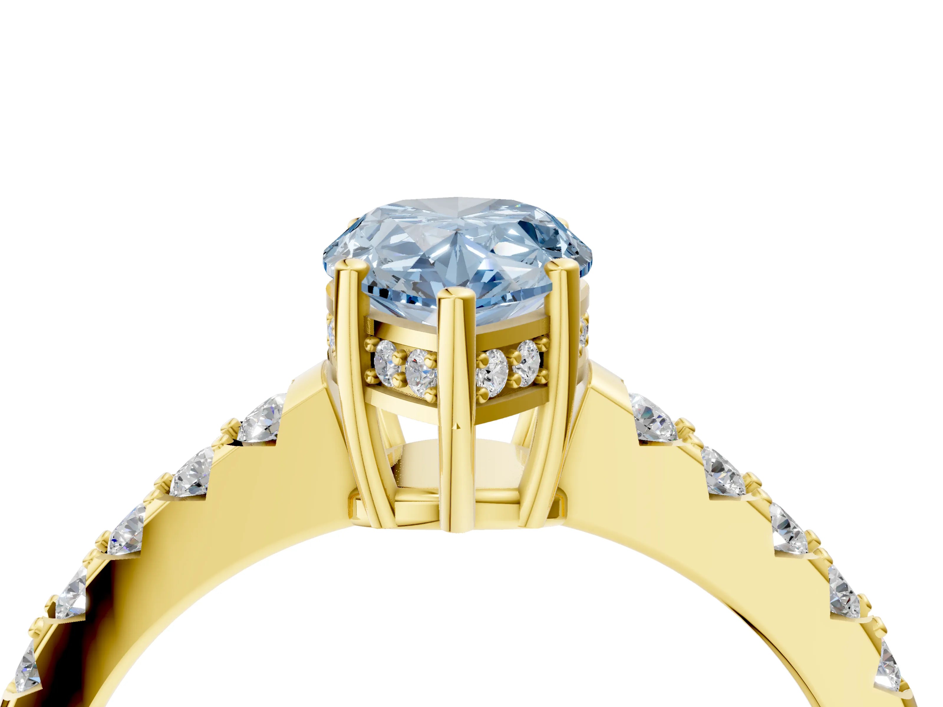 Yellow gold Fancy Blue Pear Cut Solitaire Diamond Engagement Ring with Pavé Band and Six-Prong Setting_16