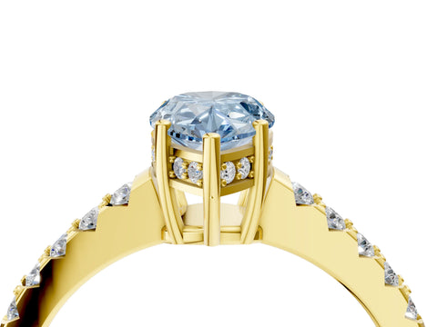 Yellow gold Fancy Blue Pear Cut Solitaire Diamond Engagement Ring with Pavé Band and Six-Prong Setting_16