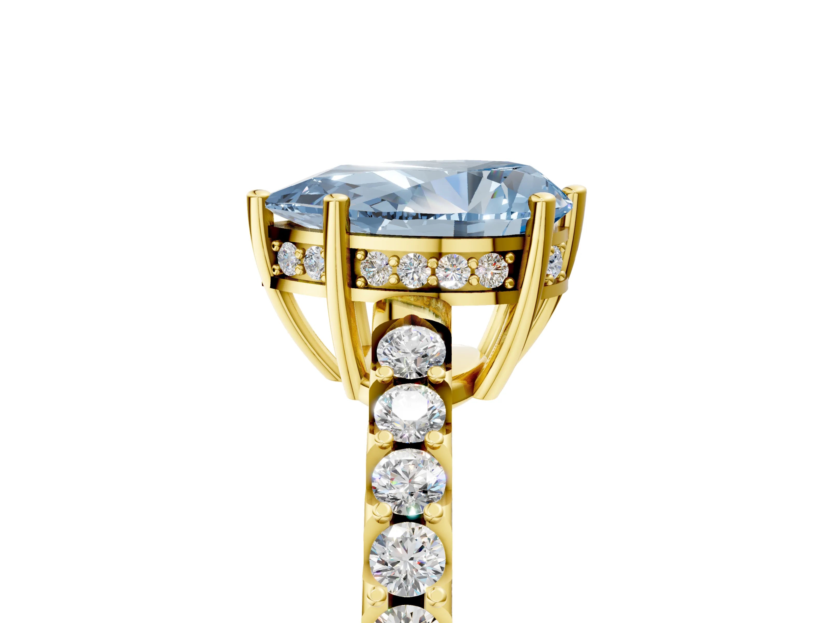 Yellow gold Fancy Blue Pear Cut Solitaire Diamond Engagement Ring with Pavé Band and Six-Prong Setting_17