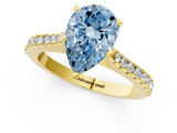 Yellow gold Fancy Blue Pear  Cut Solitaire Diamond Engagement Ring with Pave Band and Four-Prong Setting_148
