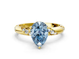 Yellow gold Fancy Blue Pear Cut Solitaire Diamond Engagement Ring with Twisted Pave Band and Four-Prong Setting_3