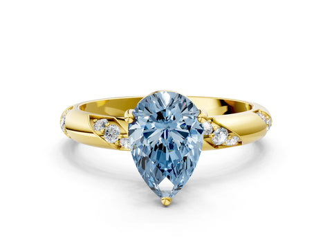 Yellow gold Fancy Blue Pear Cut Solitaire Diamond Engagement Ring with Twisted Pave Band and Four-Prong Setting_3
