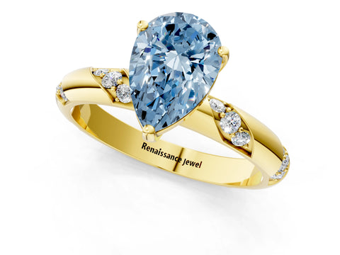 Yellow gold Fancy Blue Pear Cut Solitaire Diamond Engagement Ring with Twisted Pave Band and Four-Prong Setting_4