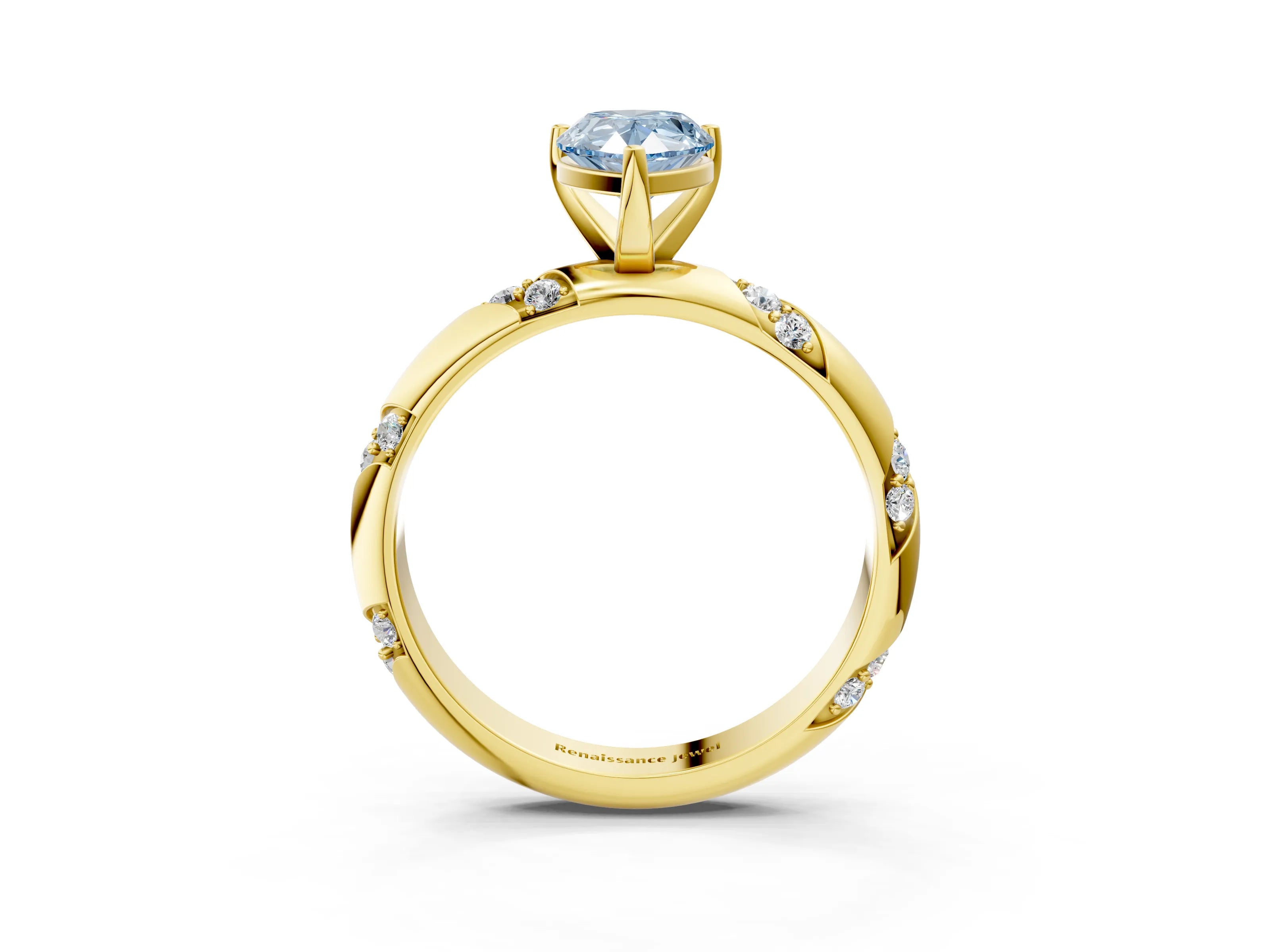 Yellow gold Fancy Blue Pear Cut Solitaire Diamond Engagement Ring with Twisted Pave Band and Four-Prong Setting_6