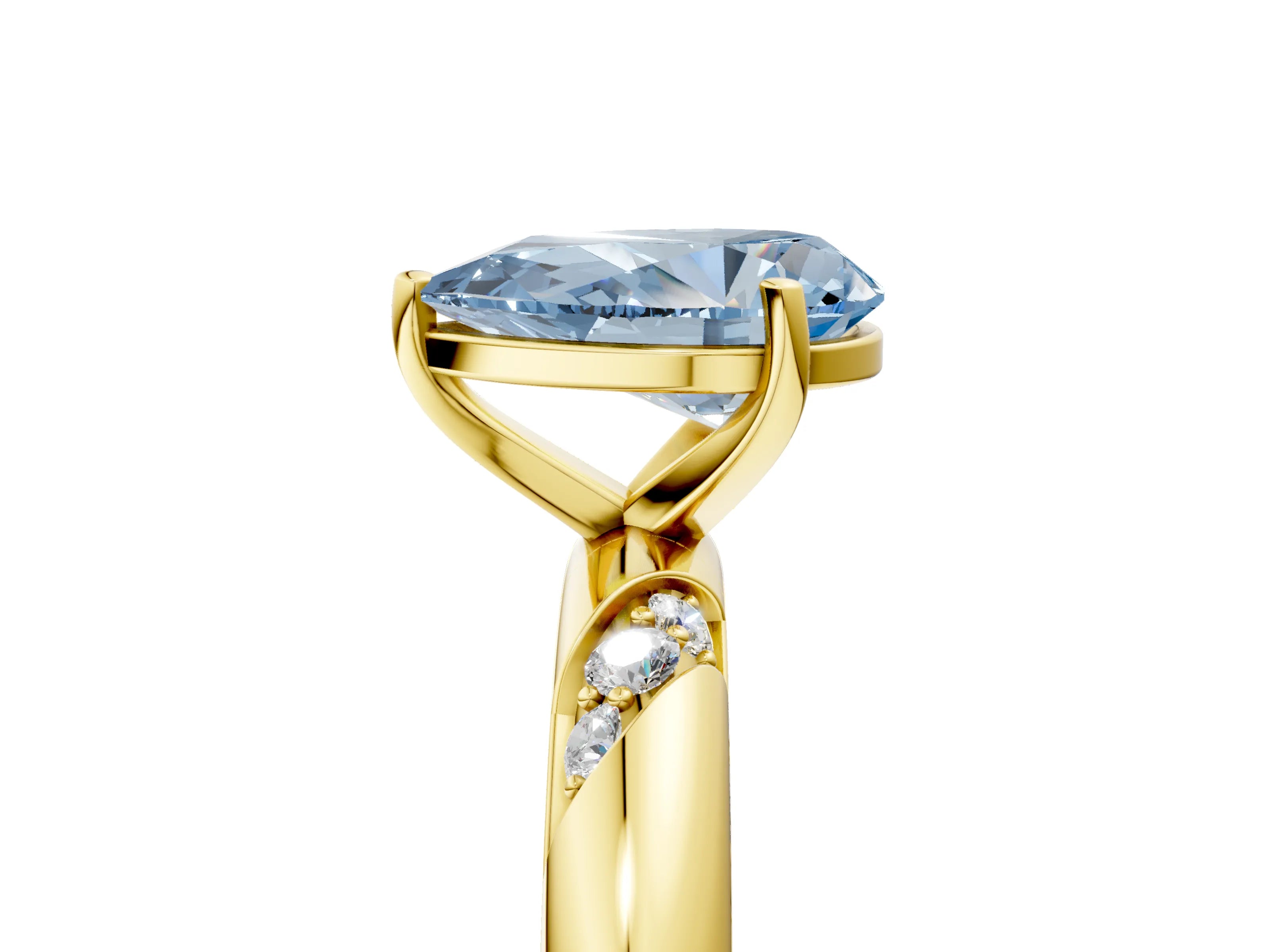 Yellow gold Fancy Blue Pear Cut Solitaire Diamond Engagement Ring with Twisted Pave Band and Four-Prong Setting_8