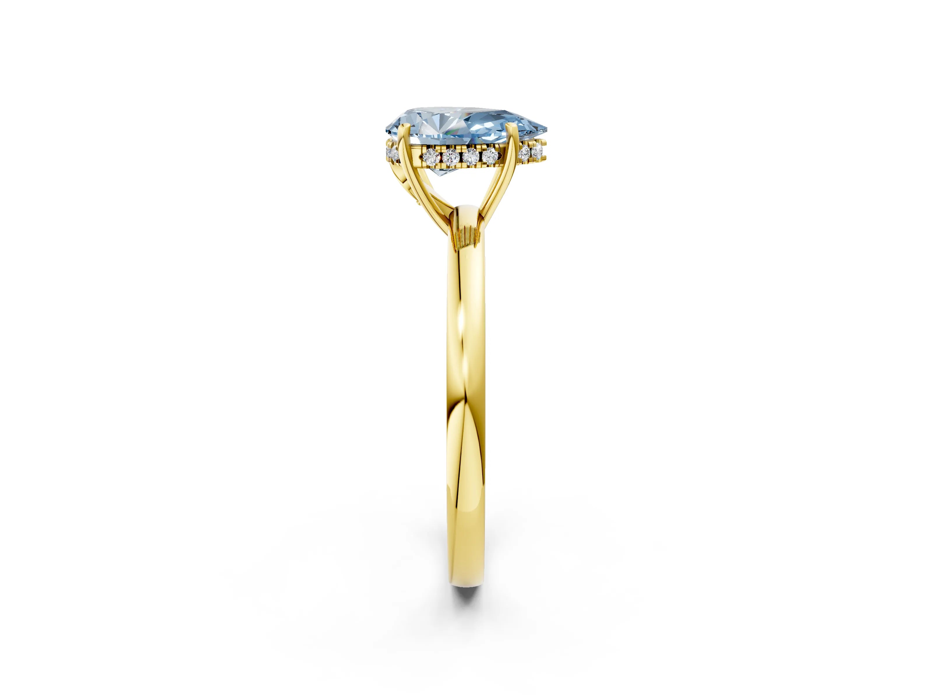 Yellow gold Fancy Blue Pear Cut Solitaire Diamond Ring with Prong Setting and Plain Band_2