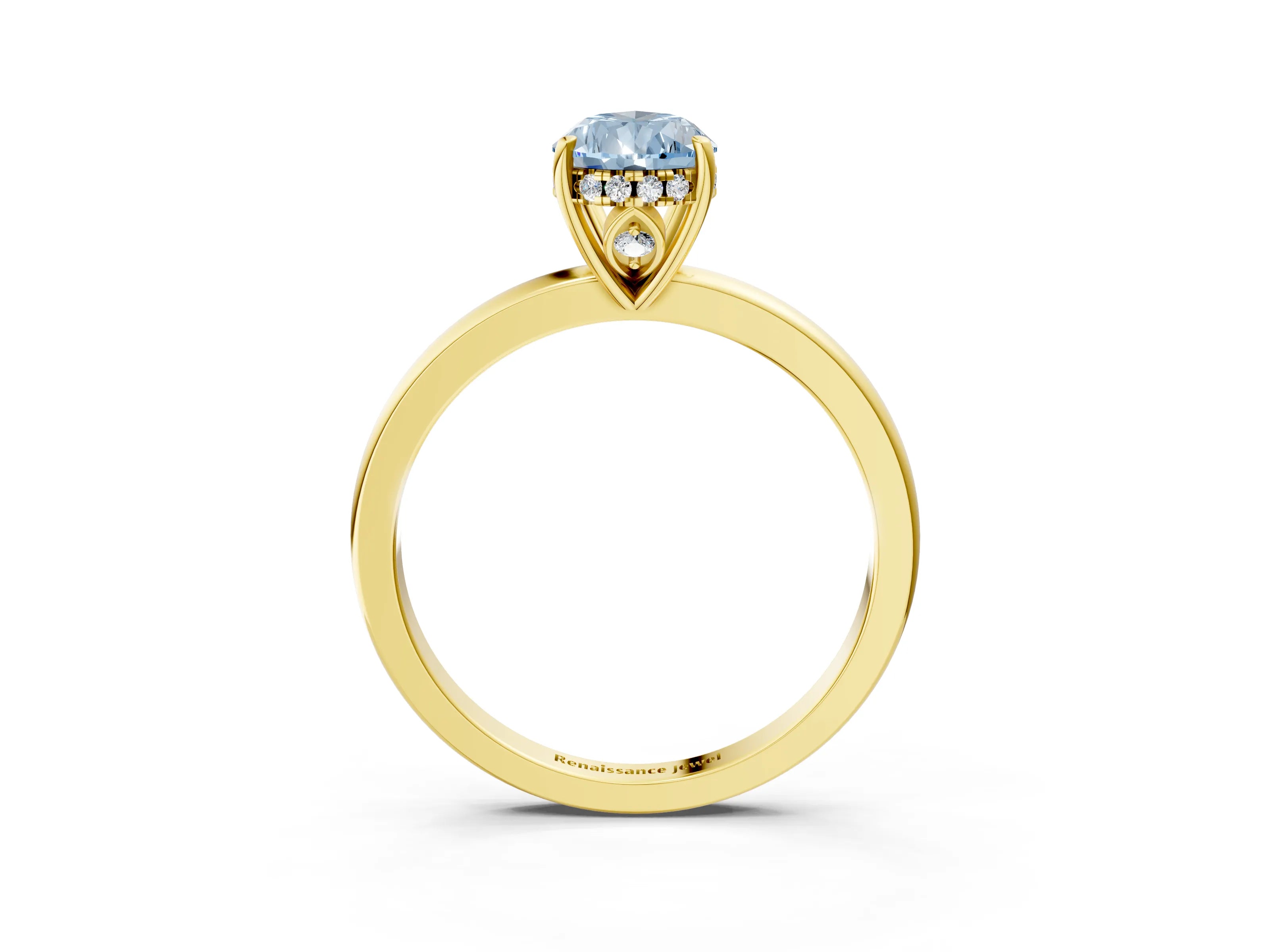 Yellow gold Fancy Blue Pear Cut Solitaire Diamond Ring with Prong Setting and Plain Band_3