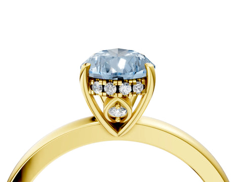 Yellow gold Fancy Blue Pear Cut Solitaire Diamond Ring with Prong Setting and Plain Band_4