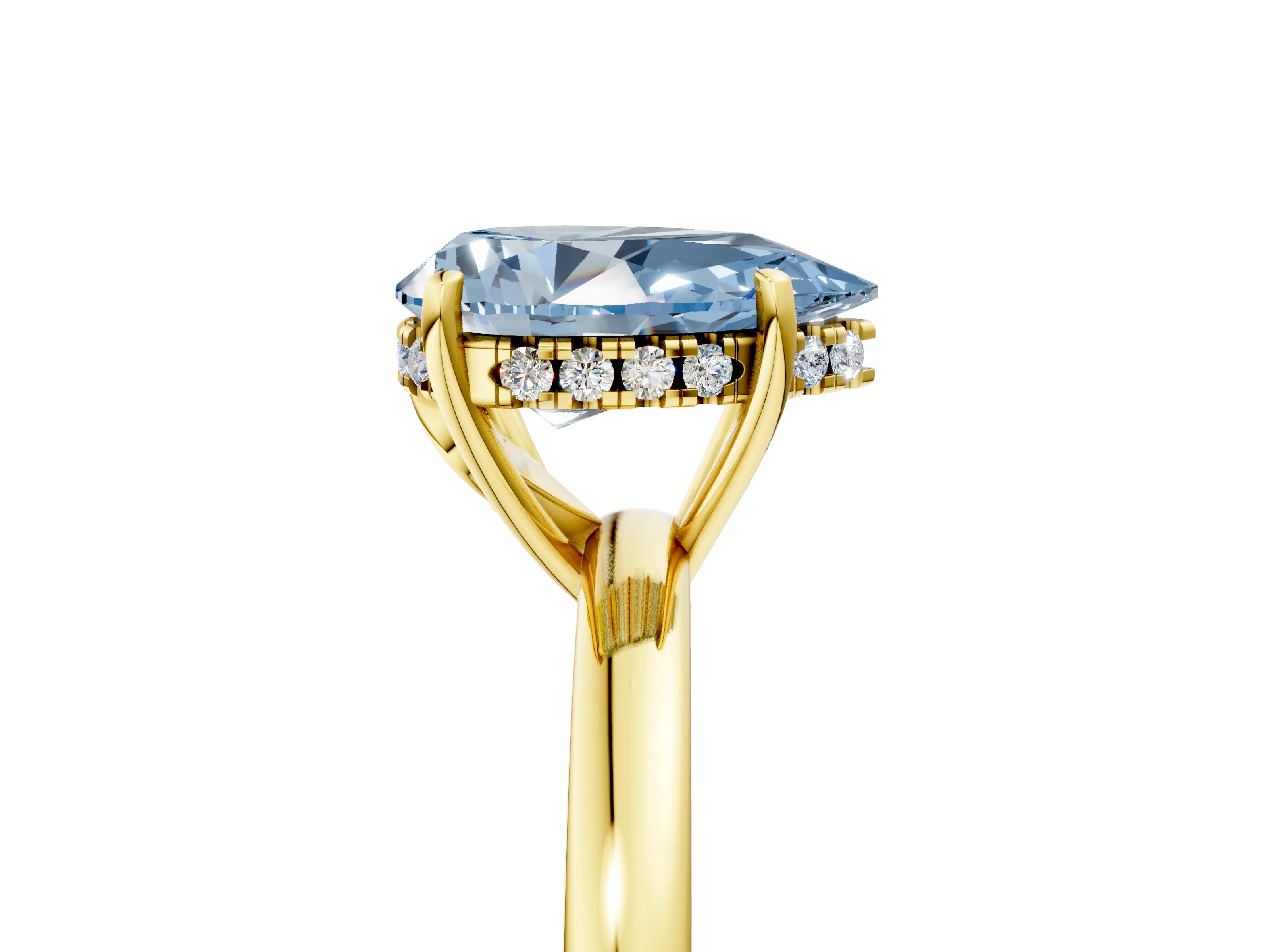 Yellow gold Fancy Blue Pear Cut Solitaire Diamond Ring with Prong Setting and Plain Band_5