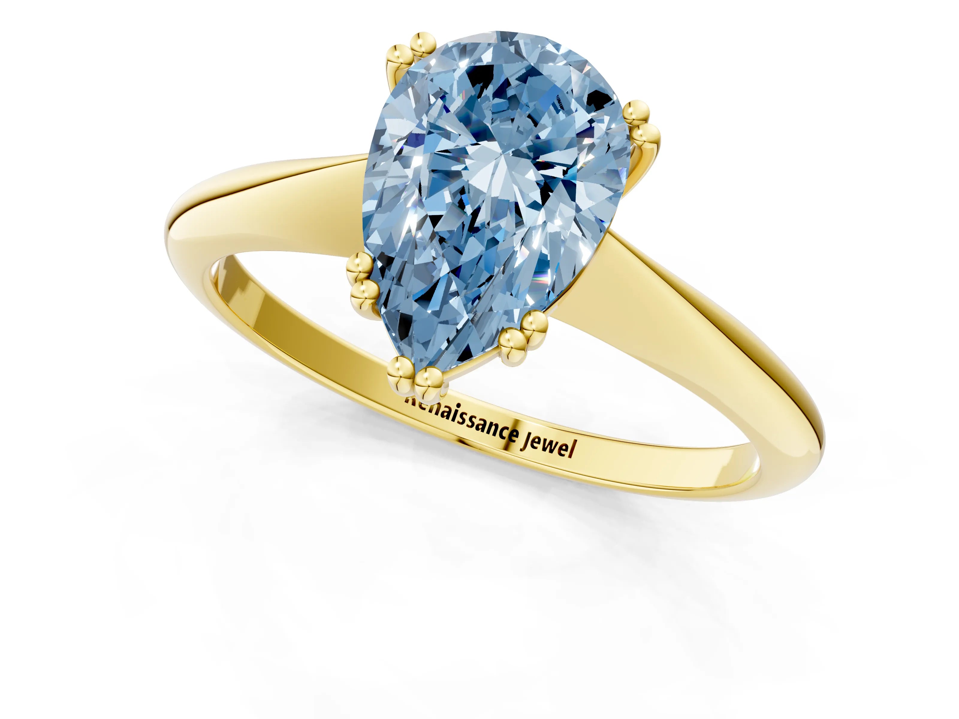 Yellow gold Fancy Blue Pear Cut Solitaire Diamond Ring with Six-Prong Setting and Classic Band_1