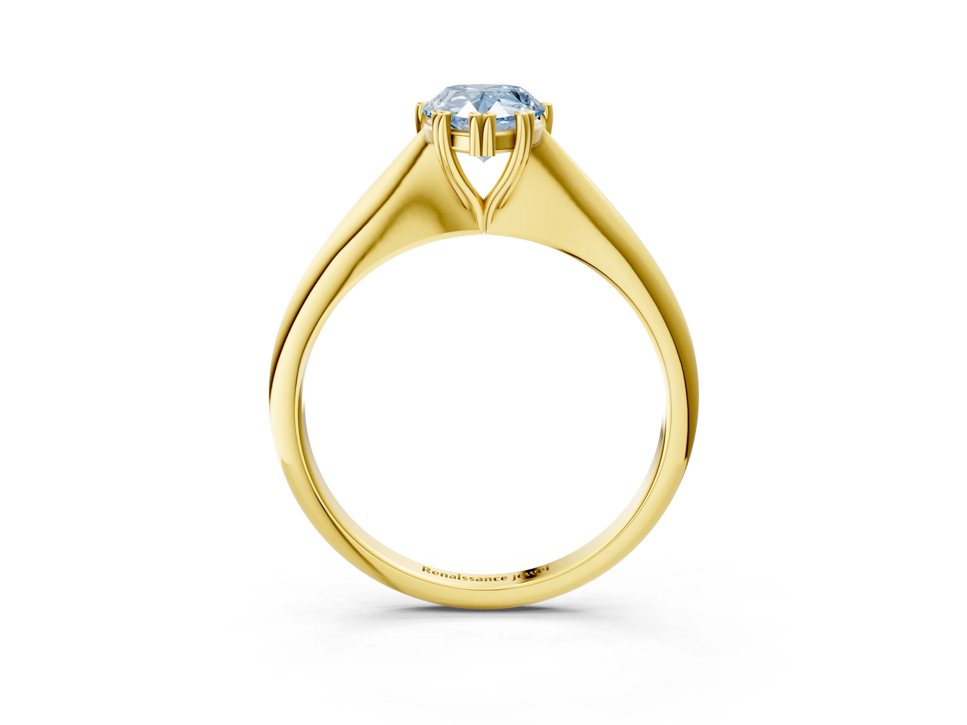 Yellow gold Fancy Blue Pear Cut Solitaire Diamond Ring with Six-Prong Setting and Classic Band_3