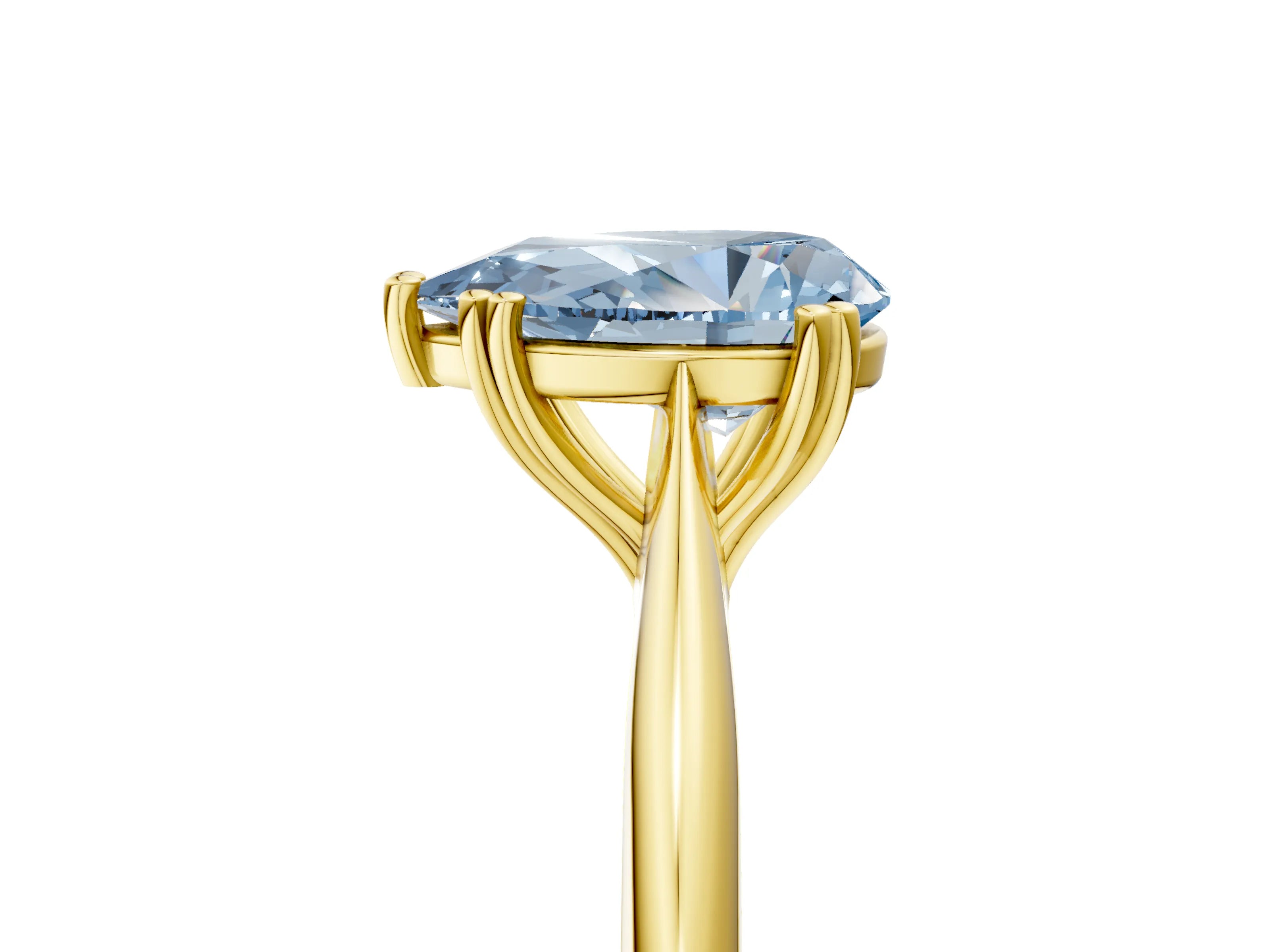 Yellow gold Fancy Blue Pear Cut Solitaire Diamond Ring with Six-Prong Setting and Classic Band_5
