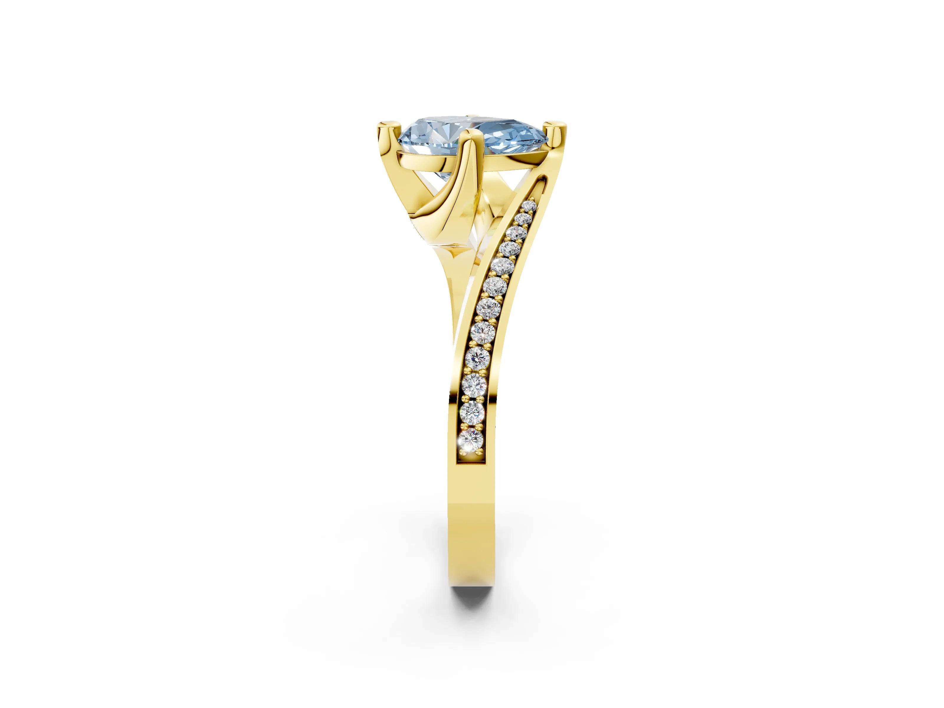 Yellow gold Fancy Blue Pear Cut Solitaire Diamond Twist Band with Pavé Setting and Four-Prong Setting_2