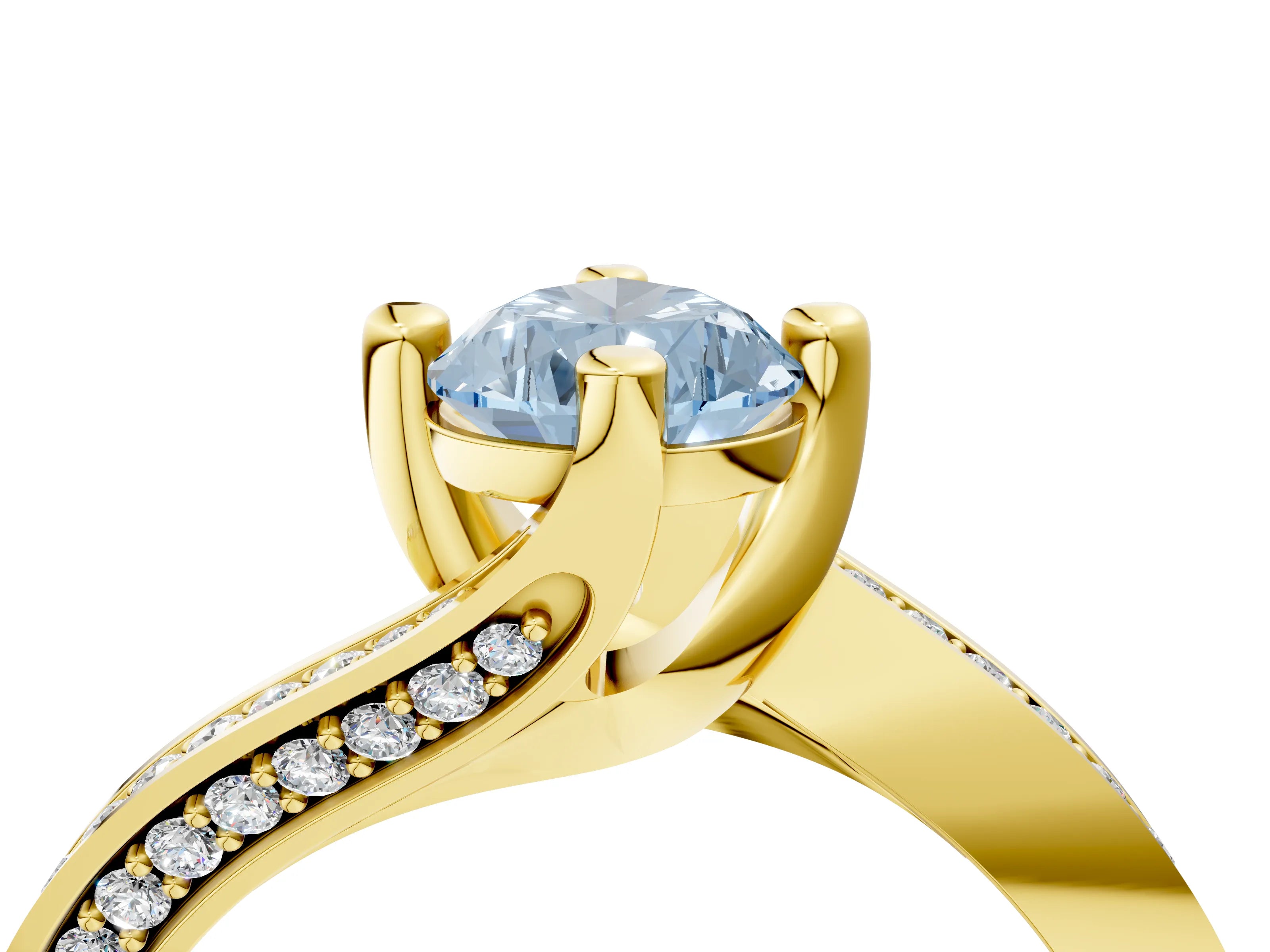 Yellow gold Fancy Blue Pear Cut Solitaire Diamond Twist Band with Pavé Setting and Four-Prong Setting_4