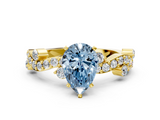 Yellow gold Fancy Blue Pear  Cut Solitaire Diamond Twisted Band with Pave Setting_42
