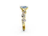 Yellow gold Fancy Blue Pear  Cut Solitaire Diamond Twisted Band with Pave Setting_44