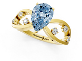 Yellow gold Fancy Blue Pear  Cut Solitaire Diamond with Side Stones on Criss-Cross Band and Four-Prong Setting_4
