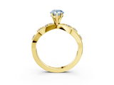 Yellow gold Fancy Blue Pear  Cut Solitaire Diamond with Side Stones on Criss-Cross Band and Four-Prong Setting_6