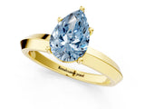 Yellow gold Fancy Blue Pear  Cut Solitaire Engagement Ring with Flat Band and Four-Prong Setting 1