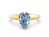 Yellow gold Fancy Blue Pear  Cut Solitaire Engagement Ring with Flat Band and Four-Prong Setting