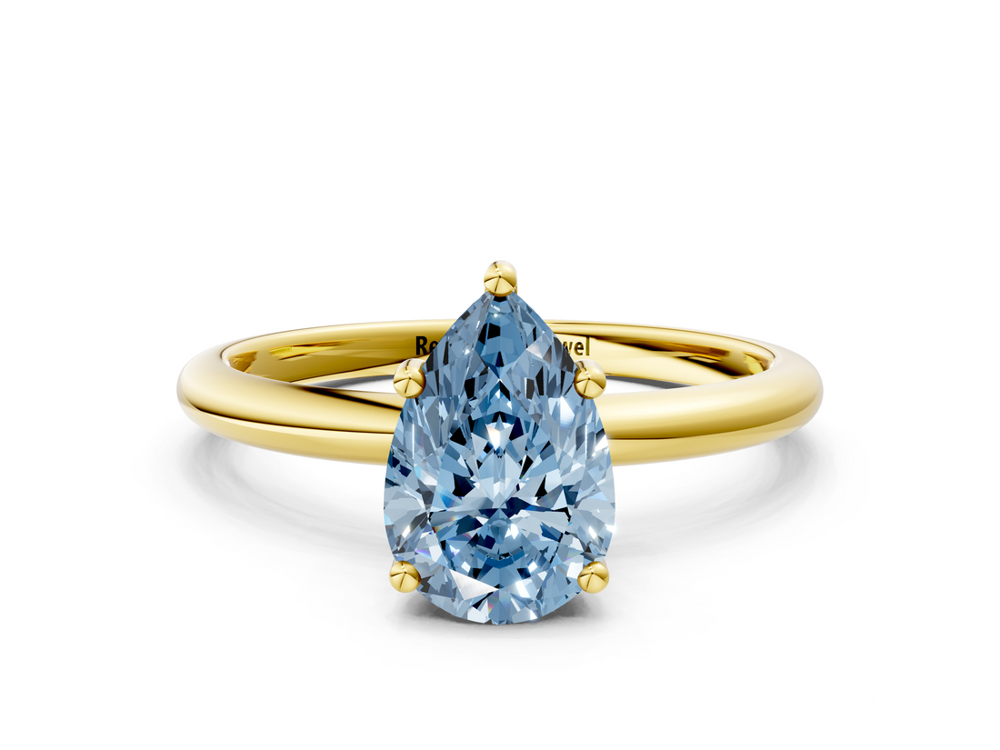 Yellow gold Fancy Blue Pear  Cut Solitaire Engagement Ring with Four-Prong Setting and Classic Band_19