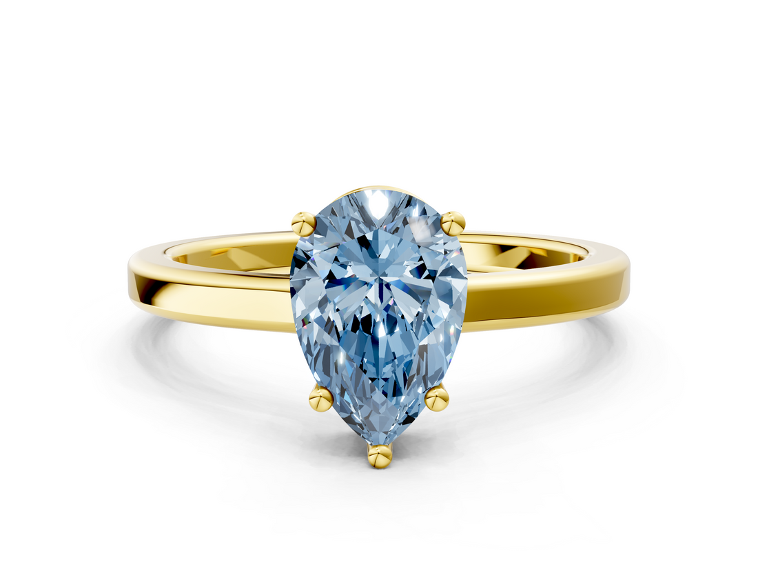 Yellow gold Fancy Blue Pear  Cut Solitaire Engagement Ring with Four-Prong Setting on a Classic Band_20