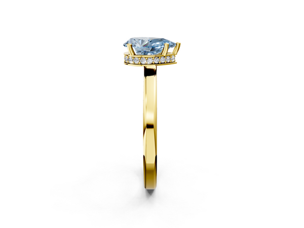 Yellow gold Fancy Blue Pear  Cut Solitaire Engagement Ring with Four-Prong Setting on a Classic Band