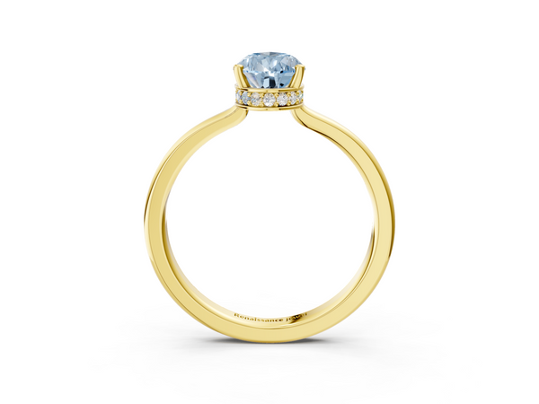 Yellow gold Fancy Blue Pear  Cut Solitaire Engagement Ring with Four-Prong Setting on a Classic Band