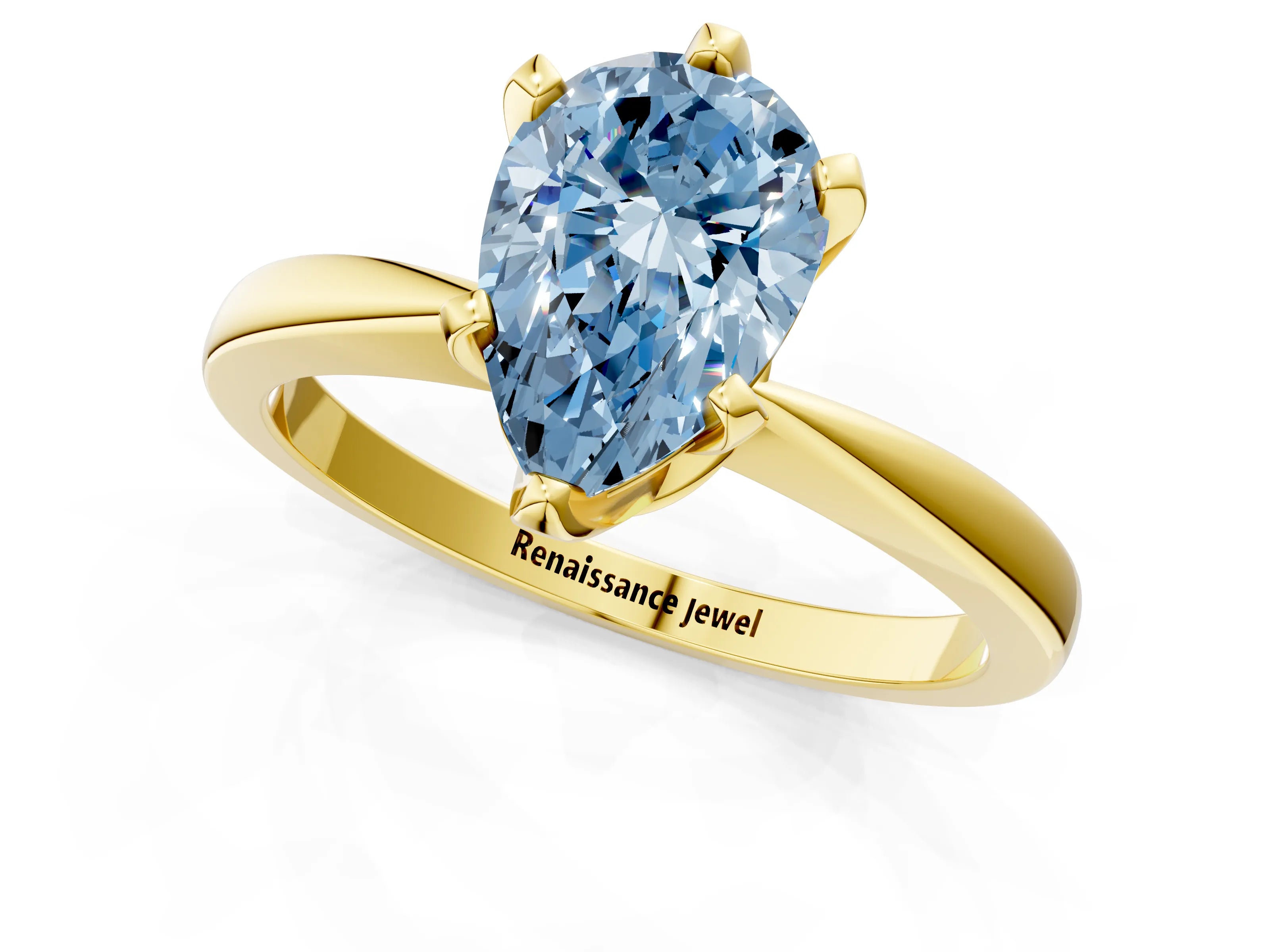 Yellow gold Fancy Blue Pear Cut Solitaire Engagement Ring with Six-Prong Setting and Tapered Band_1
