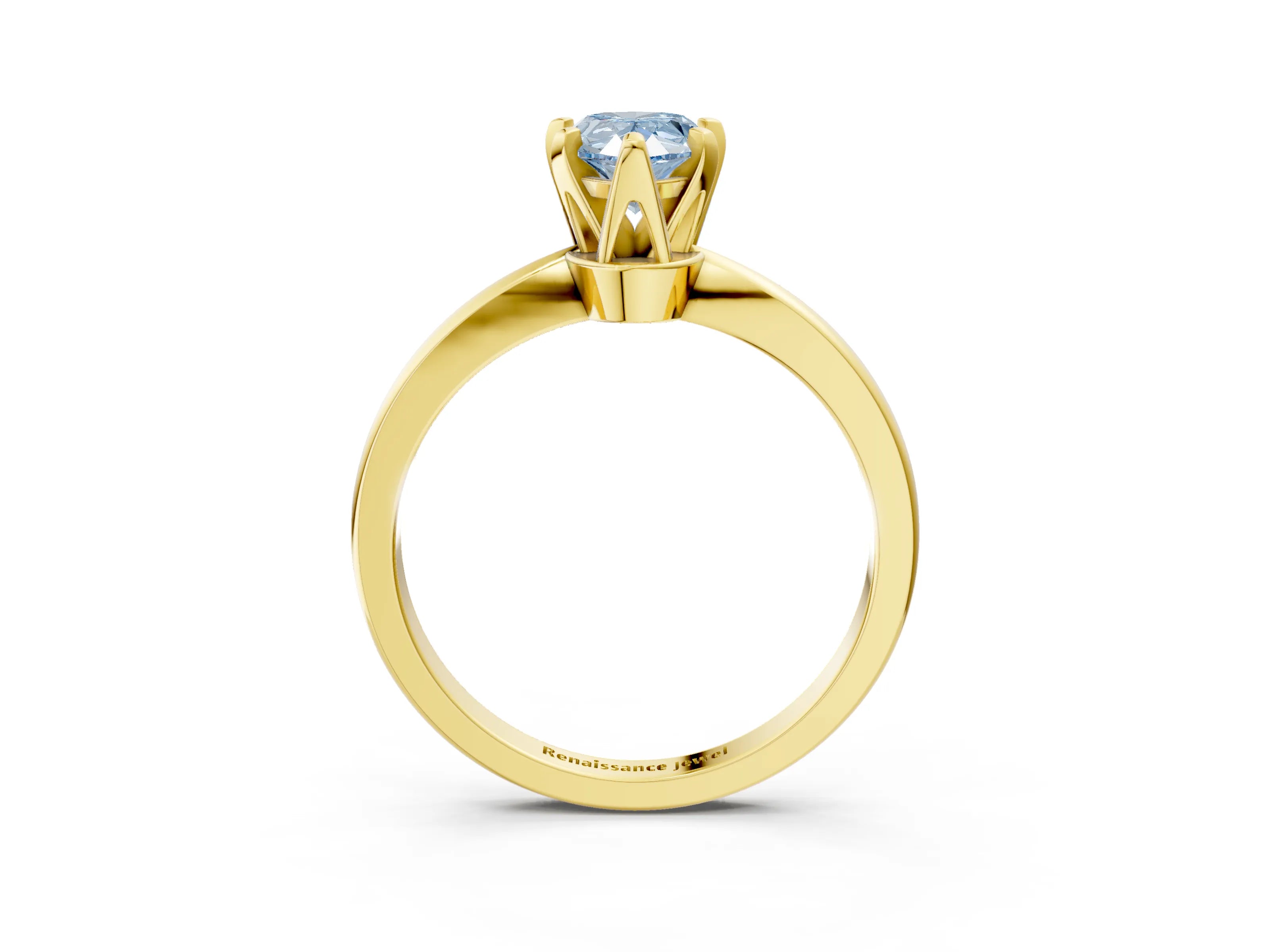 Yellow gold Fancy Blue Pear Cut Solitaire Engagement Ring with Six-Prong Setting and Tapered Band_3