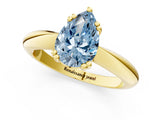 Yellow gold Fancy Blue Pear  Cut Solitaire Engagement Ring with Tapered Band and Four-Prong Setting 3