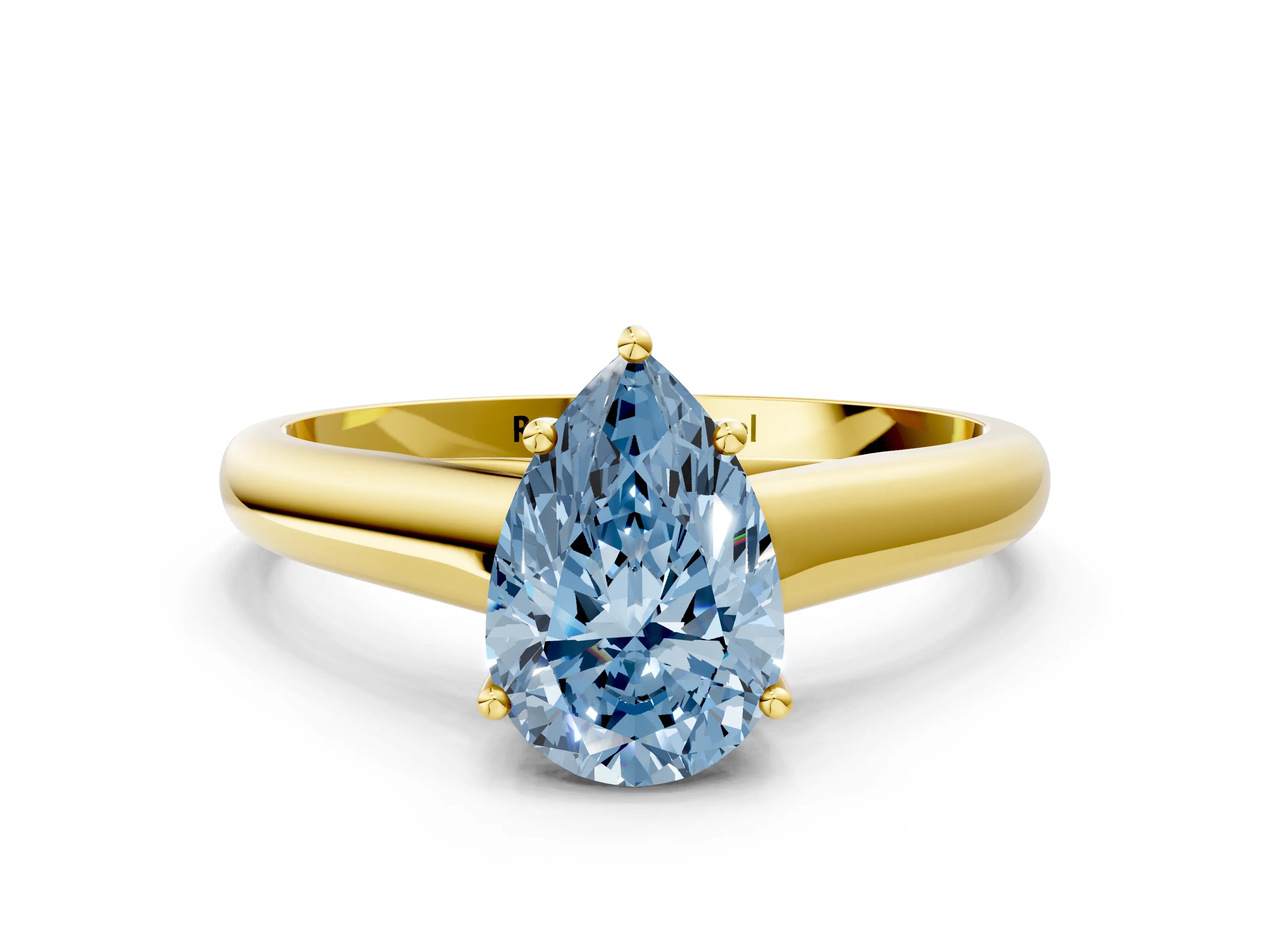 Yellow gold Fancy Blue Pear Cut Solitaire Engagement Ring with Tapered Band and Four-Prong Setting_3