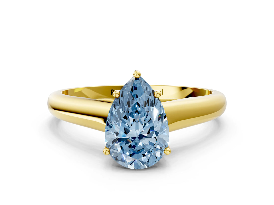 Yellow gold Fancy Blue Pear Cut Solitaire Engagement Ring with Tapered Band and Four-Prong Setting_3