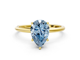 Yellow gold Fancy Blue Pear  Cut Solitaire Engagement Ring with Thin Band and Four-Prong Setting_3