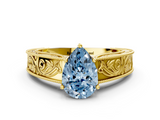 Yellow gold Fancy Blue Pear  Cut Solitaire Engraved Band with Four-Prong Setting_62