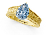Yellow gold Fancy Blue Pear  Cut Solitaire Engraved Band with Four-Prong Setting_63