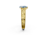 Yellow gold Fancy Blue Pear  Cut Solitaire Engraved Band with Four-Prong Setting_64