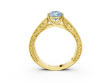 Yellow gold Fancy Blue Pear  Cut Solitaire Engraved Band with Four-Prong Setting_65