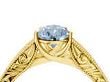 Yellow gold Fancy Blue Pear  Cut Solitaire Engraved Band with Four-Prong Setting_66