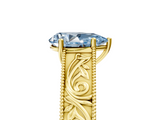 Yellow gold Fancy Blue Pear  Cut Solitaire Engraved Band with Four-Prong Setting_67