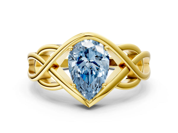 Yellow Gold Pear-Shaped Woven Solitaire Engagement Ring Setting for Fancy Blue Center
