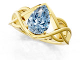Yellow gold Fancy Blue Pear Cut Solitaire Intertwined Band Prong Setting Ring_1