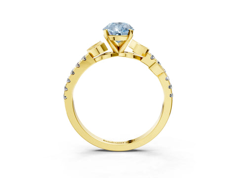 Yellow gold Fancy Blue Pear Cut Solitaire Leaf-Inspired Diamond Ring with Pavé Band and Four-Prong Setting_3