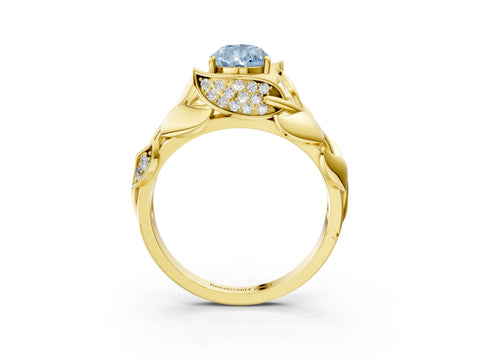 Yellow gold Fancy Blue Pear Cut Solitaire Leaf-Inspired Engagement Ring with Prong Setting_3
