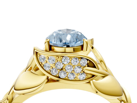 Yellow gold Fancy Blue Pear Cut Solitaire Leaf-Inspired Engagement Ring with Prong Setting_4