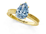 Yellow gold Fancy Blue Pear Cut Solitaire Milgrain Engraved Band with Four-Prong Setting_1