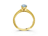 Yellow gold Fancy Blue Pear Cut Solitaire Milgrain Engraved Band with Four-Prong Setting_3